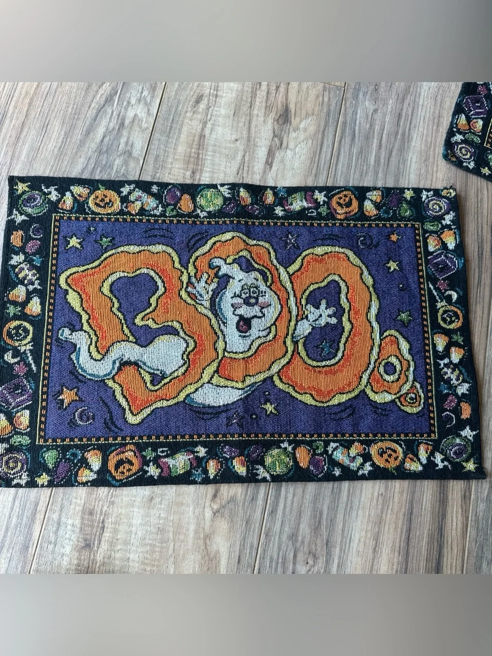 Vintage Halloween Tapestry Placemats Set Of 5 Ghosts Boo Woven Eileen Toohey